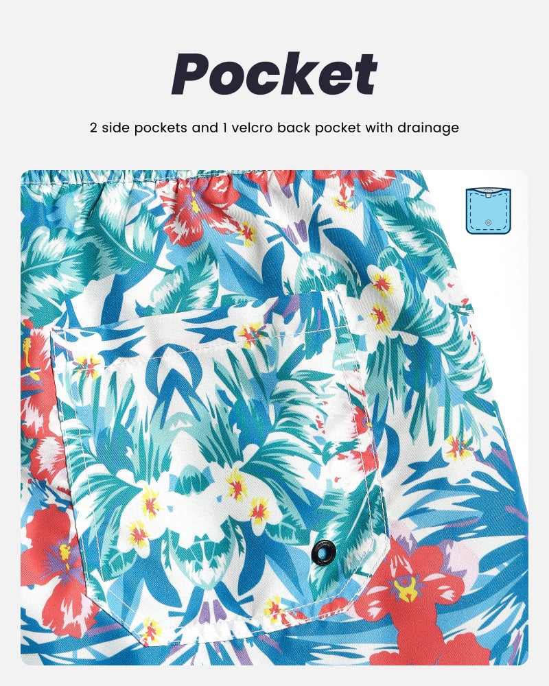 maamgic Mens Swim Trunks Quick Dry Swim Shorts with Mesh Lining Funny Swimwear Bathing Suits 7inch Hawaii Floral XX-Large - Image 4
